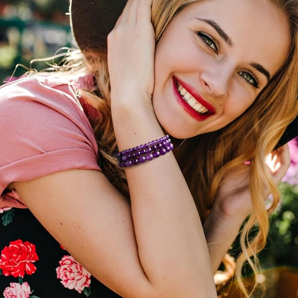 3PCS Amethyst Healing Crystal Natural Stone Beaded Stretch Bracelet for Women - Picture 4 of 6